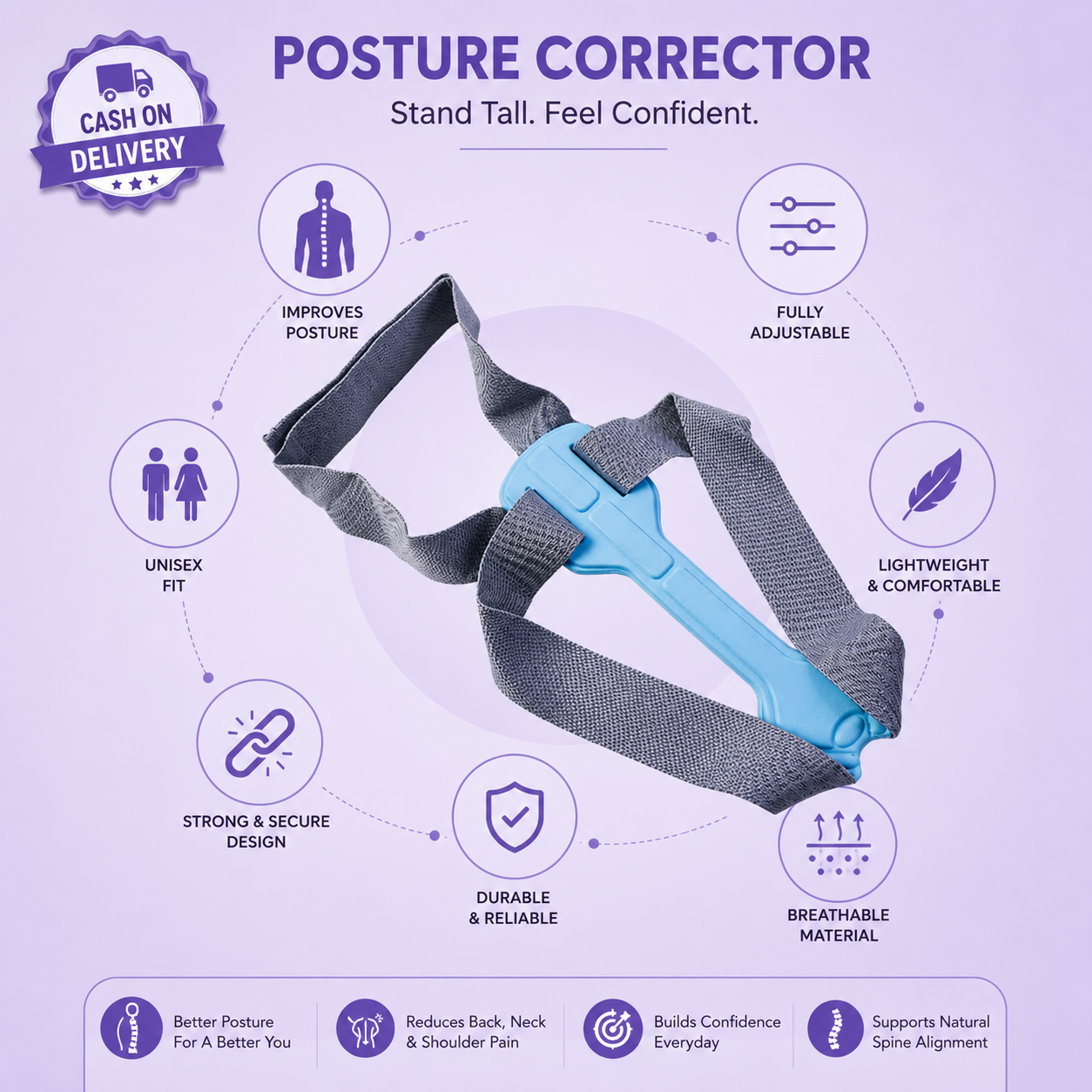 Back Straight Posture Corrector Belt - Upper Back & Shoulder Support for Office Pain | Large Size, 1 Pc