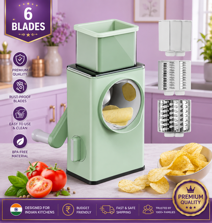 Multifunctional Stainless Steel Vegetable Slicer & Dicer with 6 Blades