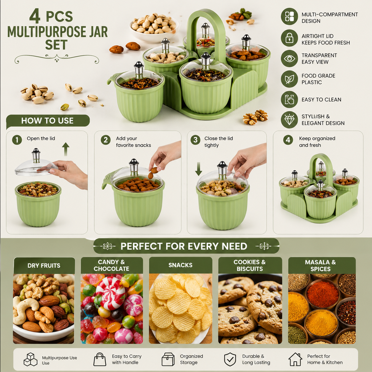 4-Piece Dry Fruit & Snack Storage Jar Set