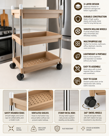 3-Layer Rolling Storage Trolley