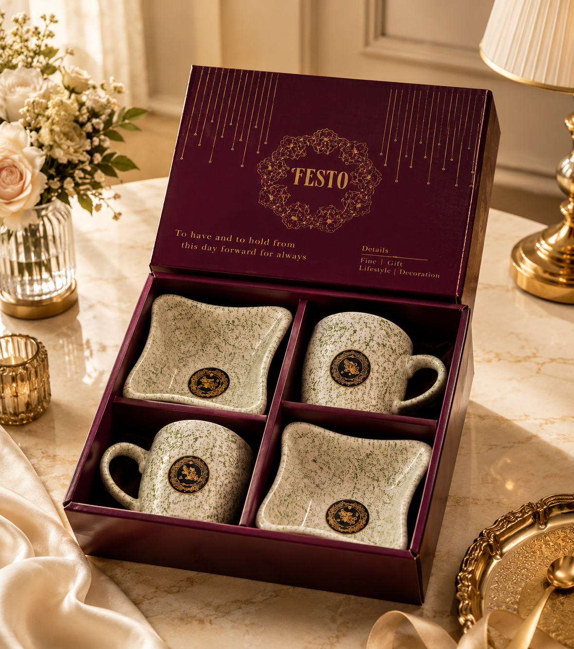 Ceramic Tea Cup & Snack Bowl Set,