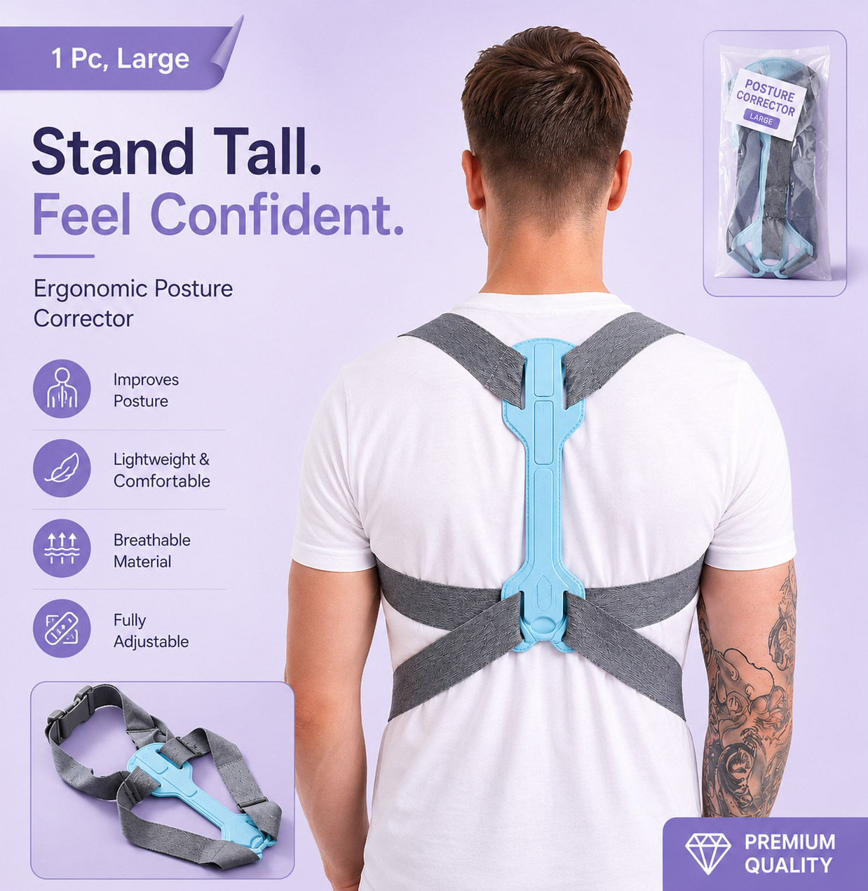 Back Straight Posture Corrector Belt - Upper Back & Shoulder Support for Office Pain | Large Size, 1 Pc