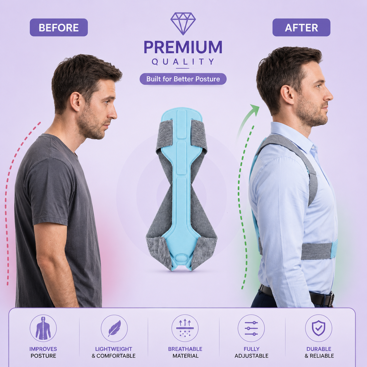Back Straight Posture Corrector Belt - Upper Back & Shoulder Support for Office Pain | Large Size, 1 Pc